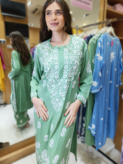 Green Chikankari Kurti Set