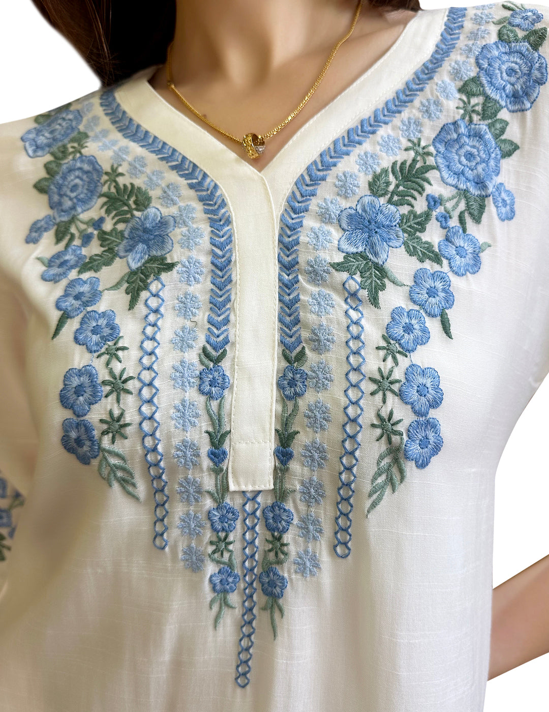 White Floral Embroidered tunic