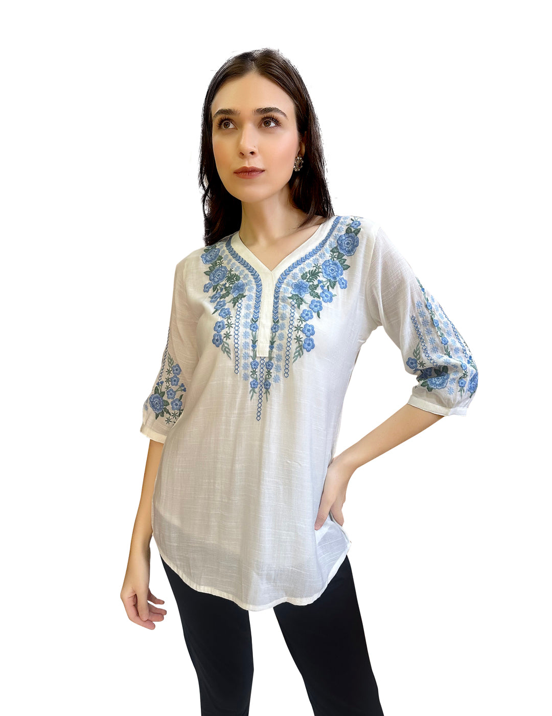 White Floral Embroidered tunic