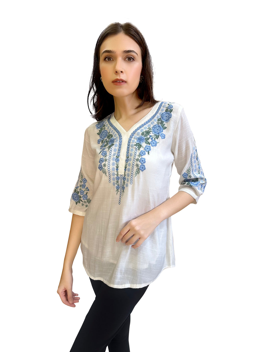 White Floral Embroidered tunic