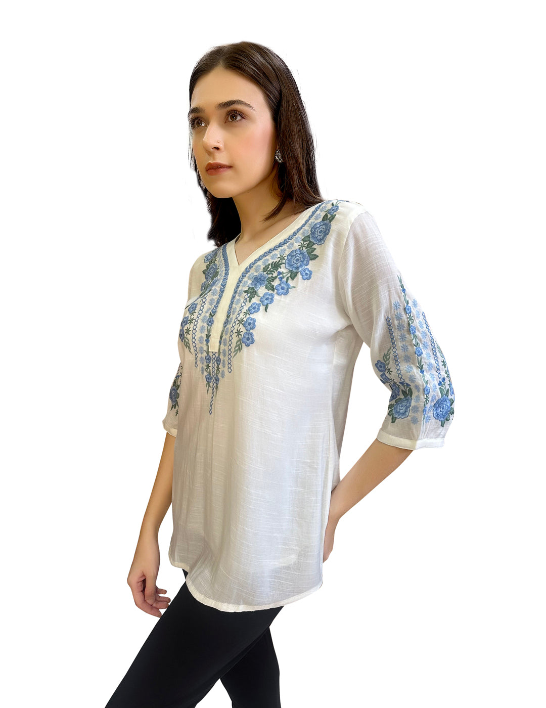 White Floral Embroidered tunic