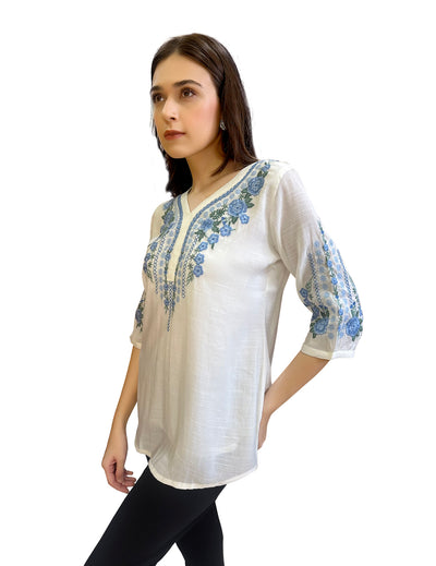 White Floral Embroidered tunic