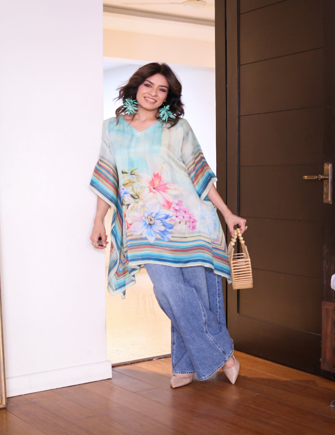 Sage Green Floral Kaftan for Women | Lightweight Everyday Kaftan ...