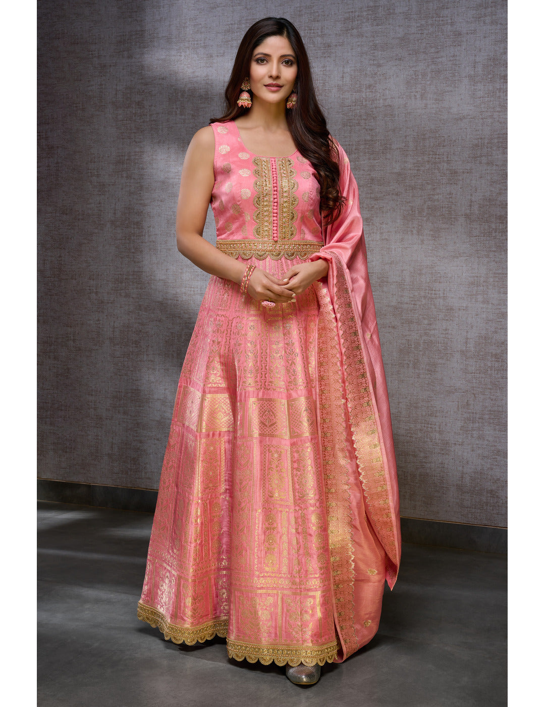 Exclusive Pink Russian Silk Anarkali