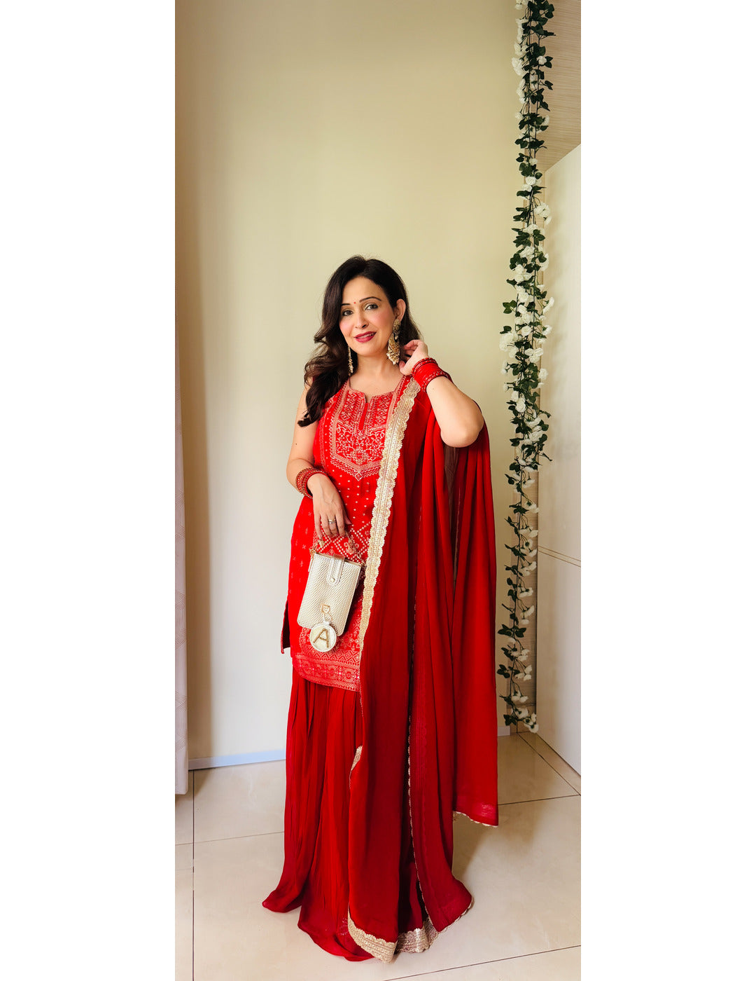 蓝色 Khadi 印花 Sharara 套装