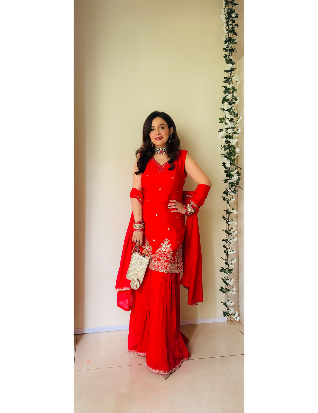 蓝色 Khadi 印花 Sharara 套装