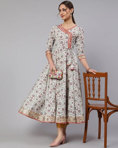 Floral Print Angrakha Kurta