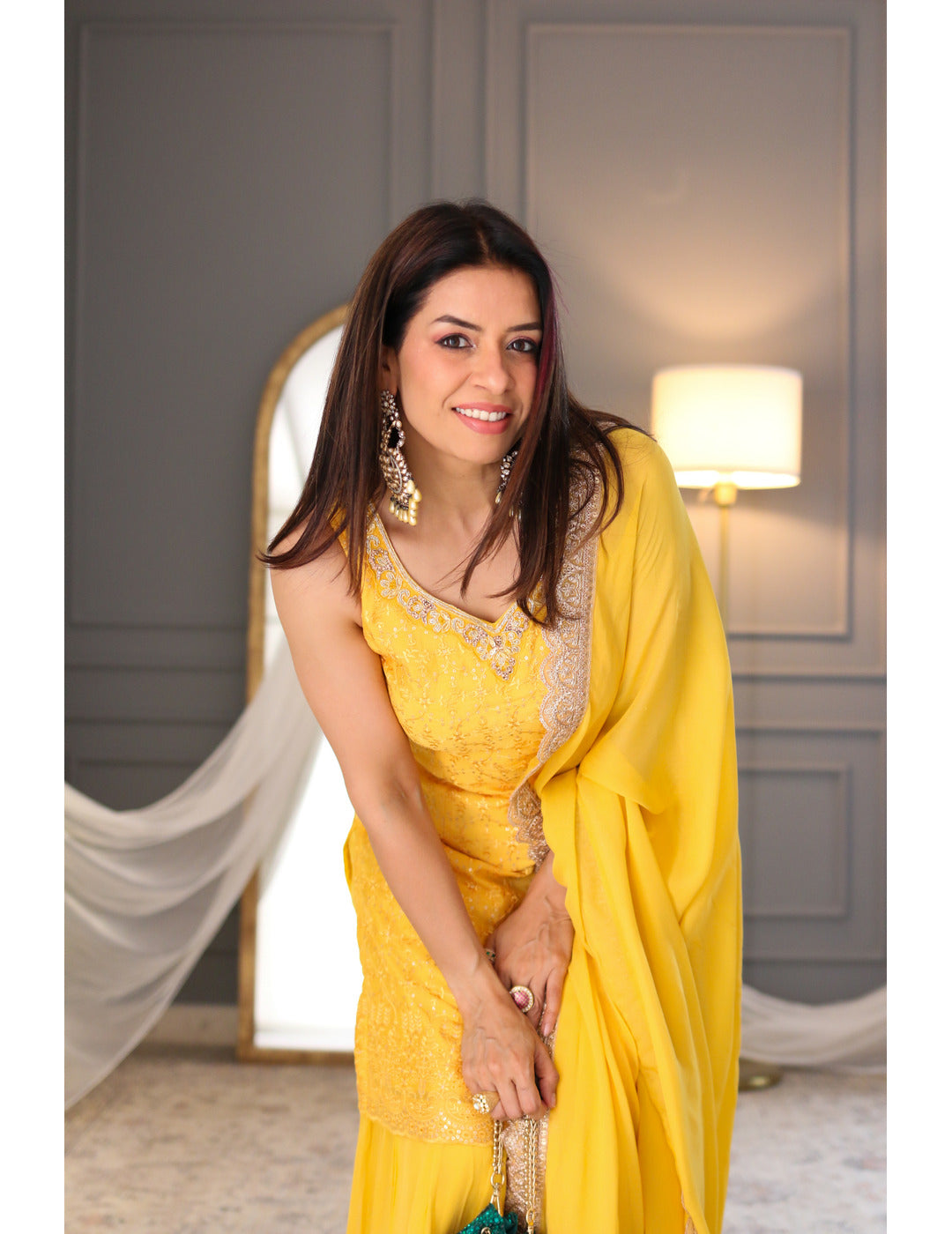 印度服装在线新加坡- 蓝色棉质卡迪印花Sharara 套装(3 件套) – Studio J Shop