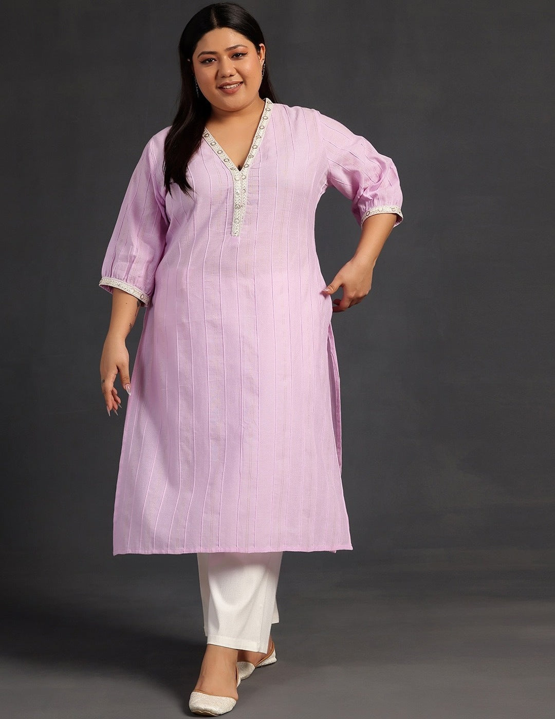 Plus Size Purple Cotton Kurta