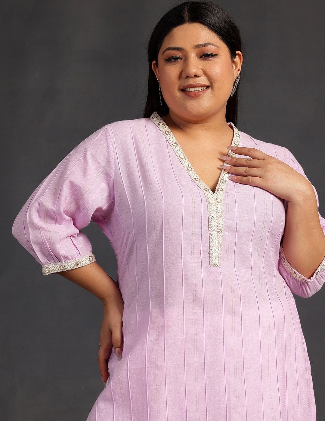 Plus Size Purple Cotton Kurta