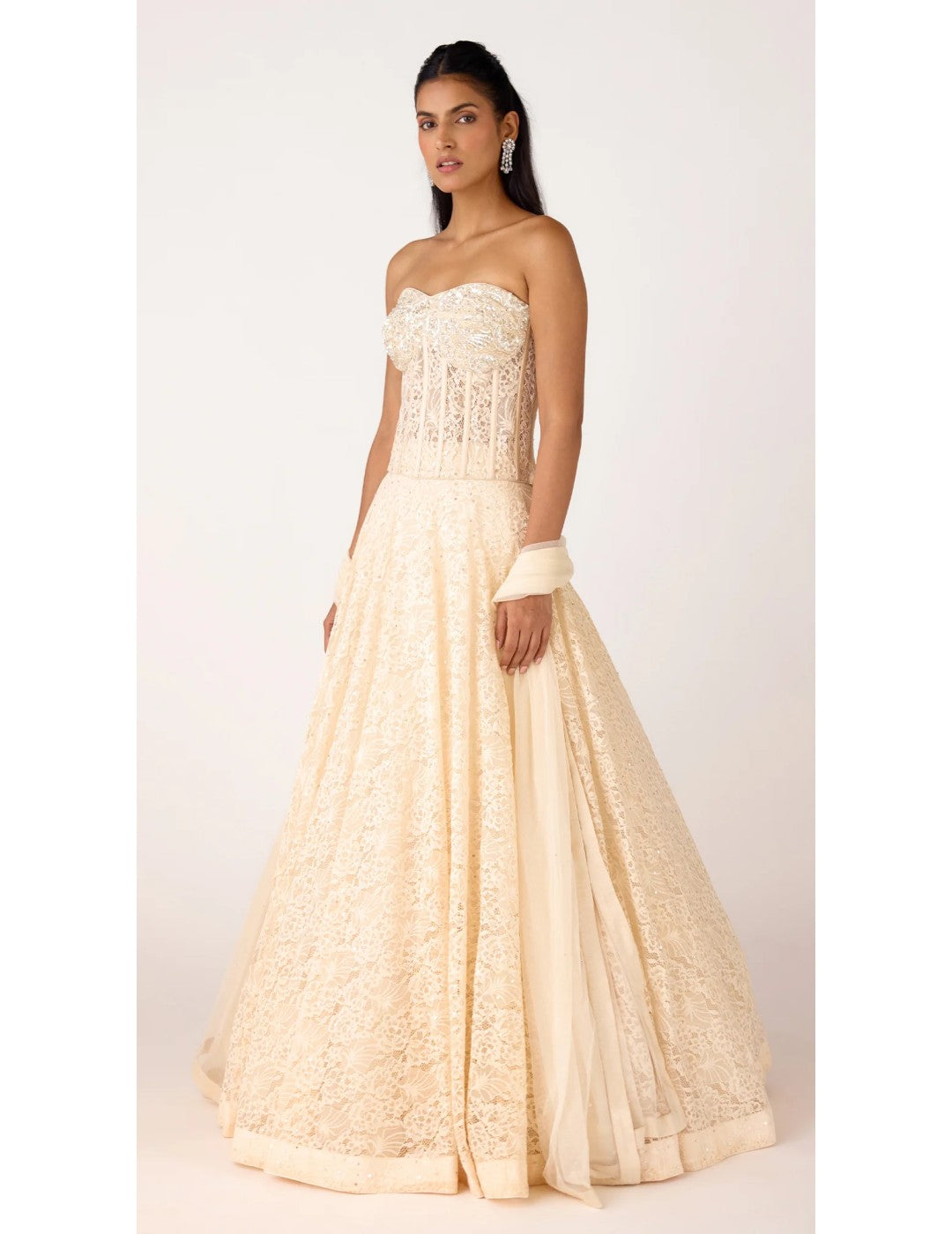 Ivory Chantilly Net Embroidered Lehenga Set