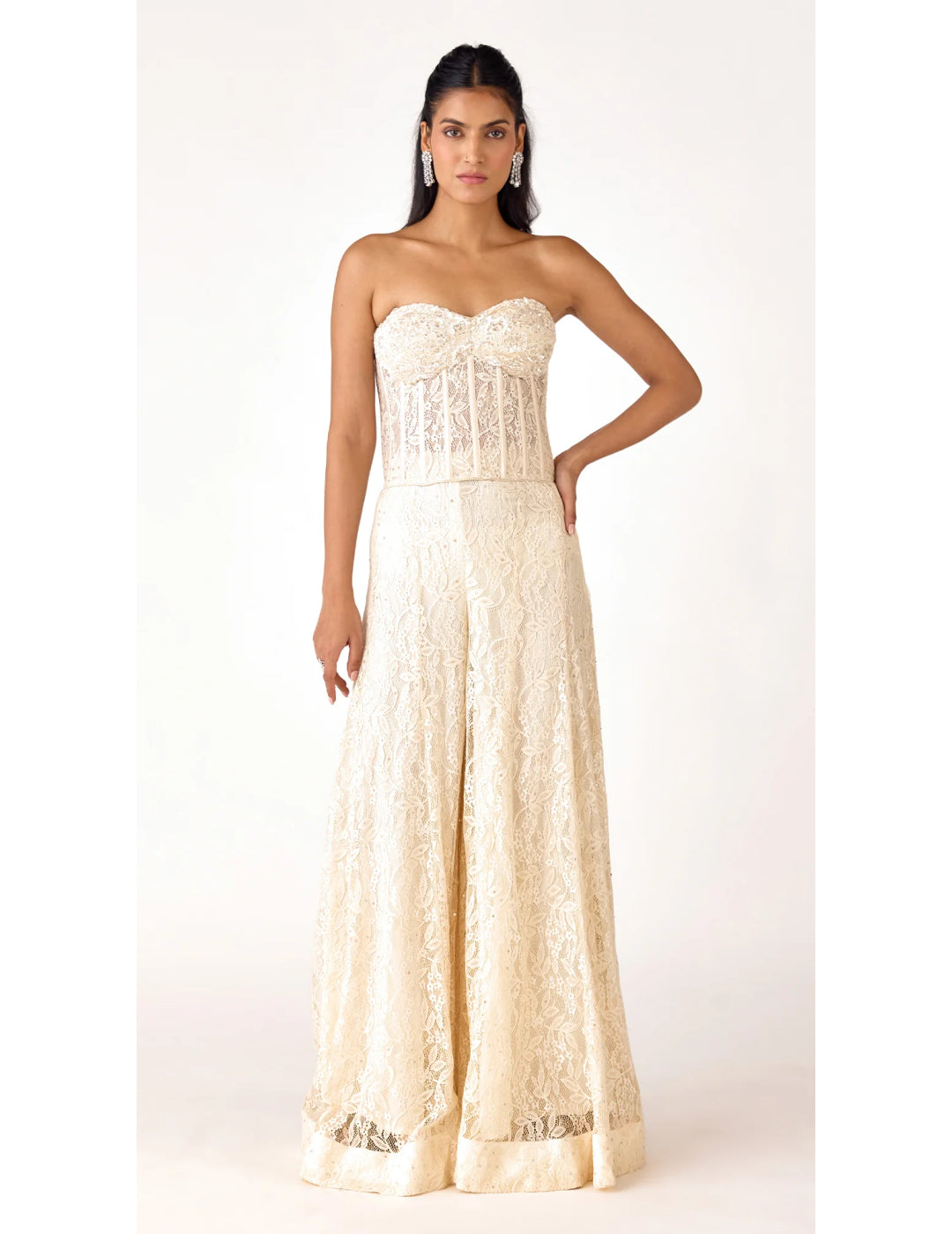 Ivory Chantilly Net Embroidered Sharara Set