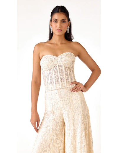 Ivory Chantilly Net Embroidered Sharara Set