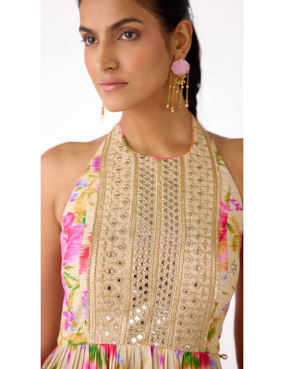 Ivory Chiffon Embroidered Dhoti Set