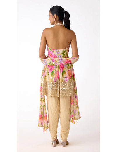 Ivory Chiffon Embroidered Dhoti Set