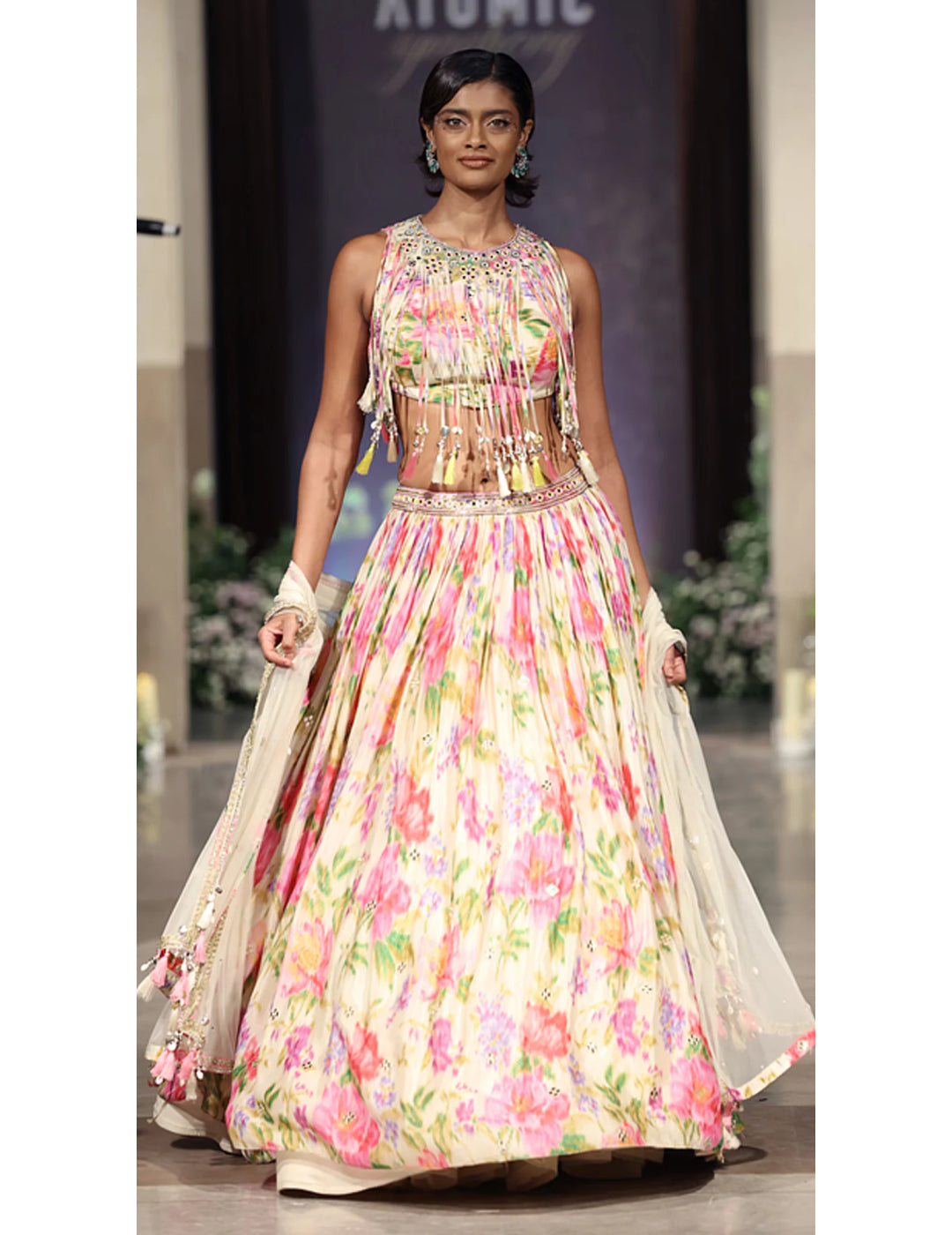 Ivory Chinon Lehenga Set