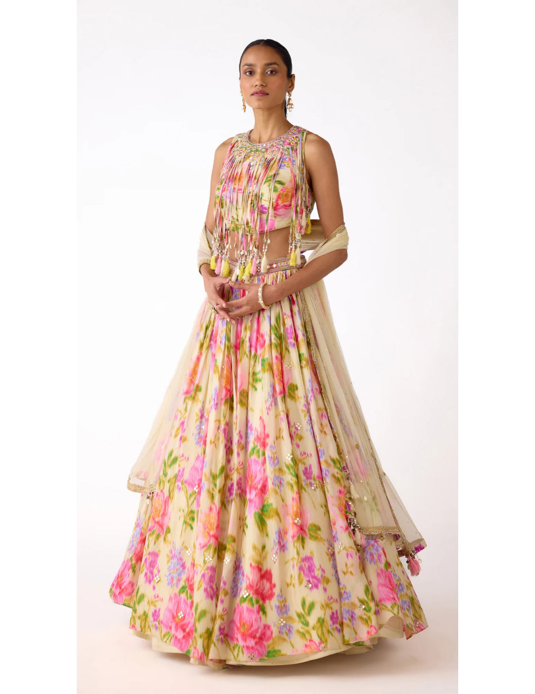 Ivory Chinon Lehenga Set