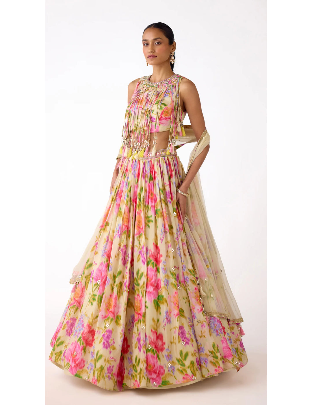 Ivory Chinon Lehenga Set