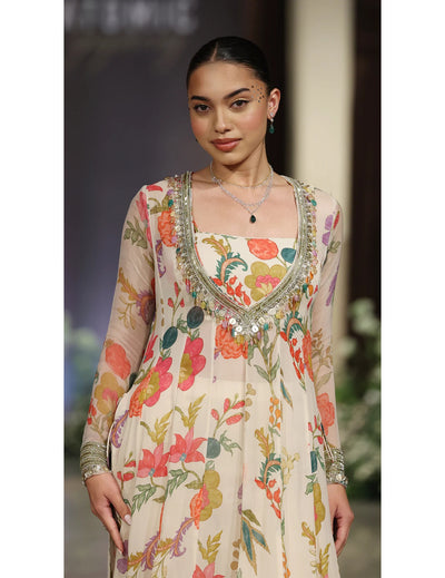 Ivory Georgette Anarkali Set