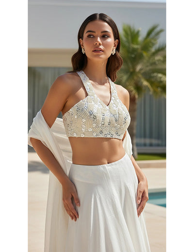 Ivory Georgette Embroidered Cape Set