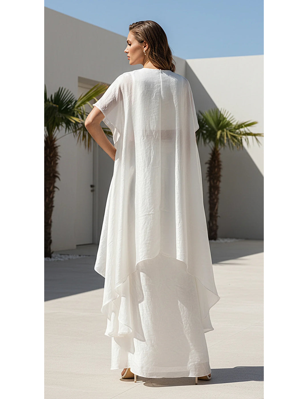 Ivory Georgette Embroidered Cape Set