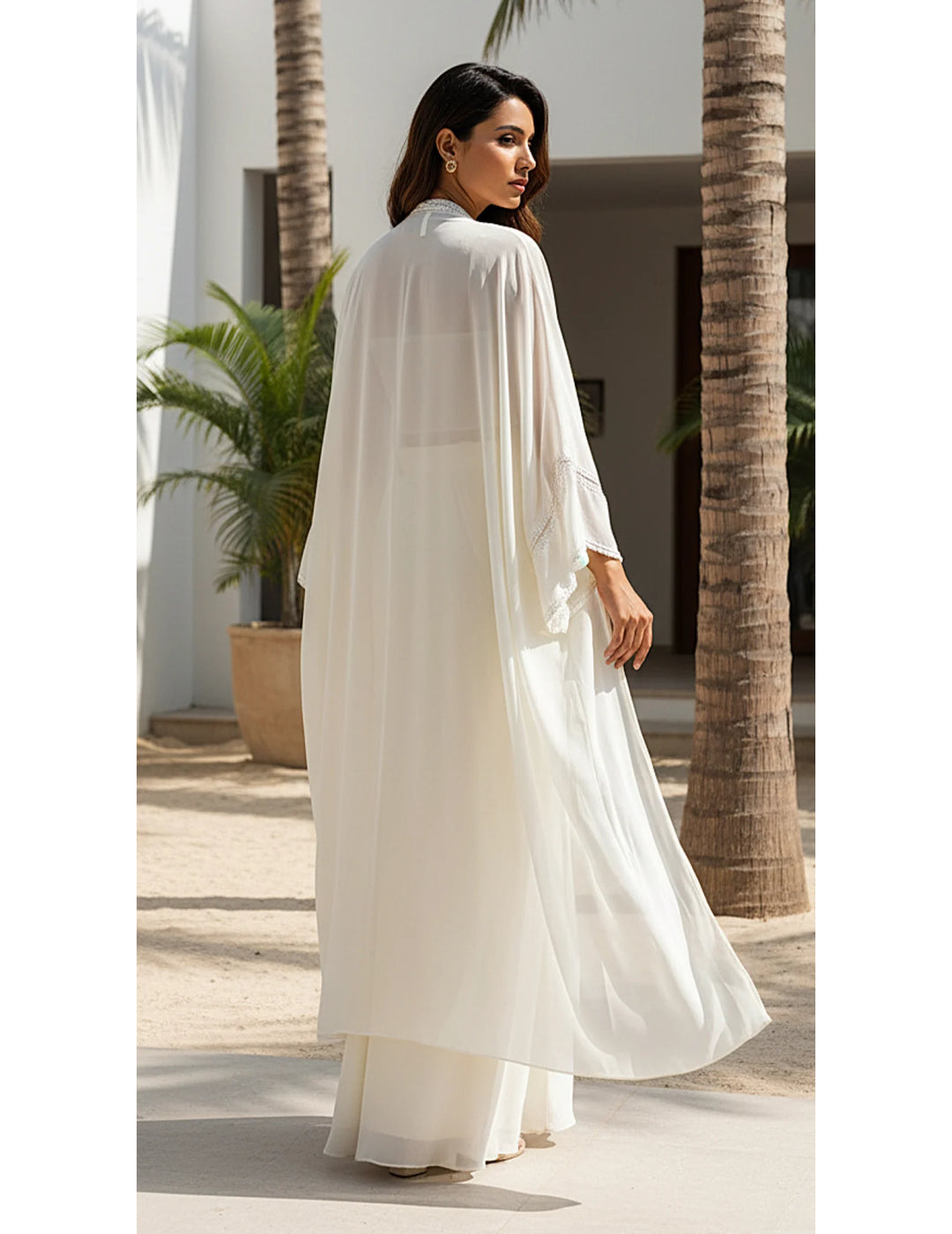 Ivory Georgette Embroidered Cape Set