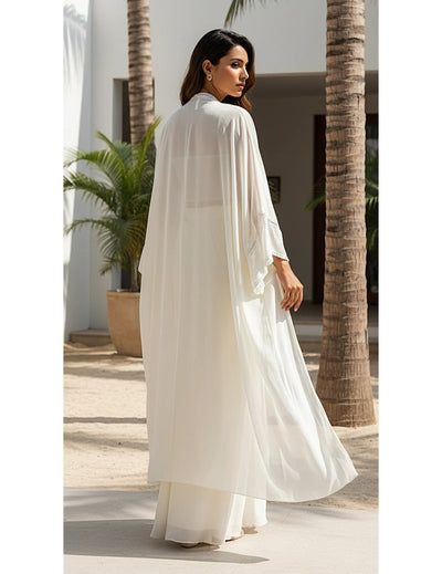 Ivory Georgette Embroidered Cape Set