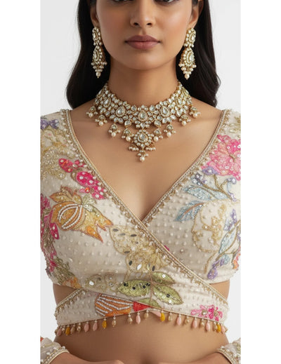 Ivory Georgette Embroidered Lehenga Set