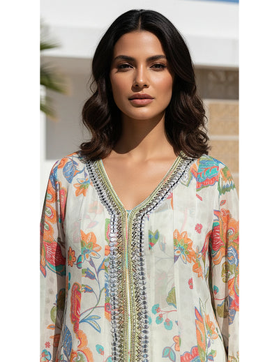 Ivory Georgette Embroidered Peplum Dhoti Set