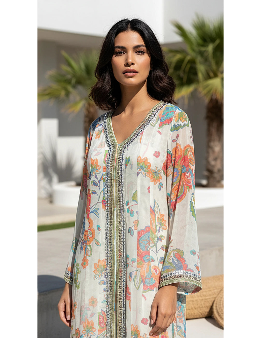 Ivory Georgette Embroidered Peplum Dhoti Set