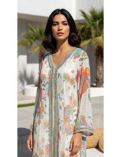 Ivory Georgette Embroidered Peplum Dhoti Set