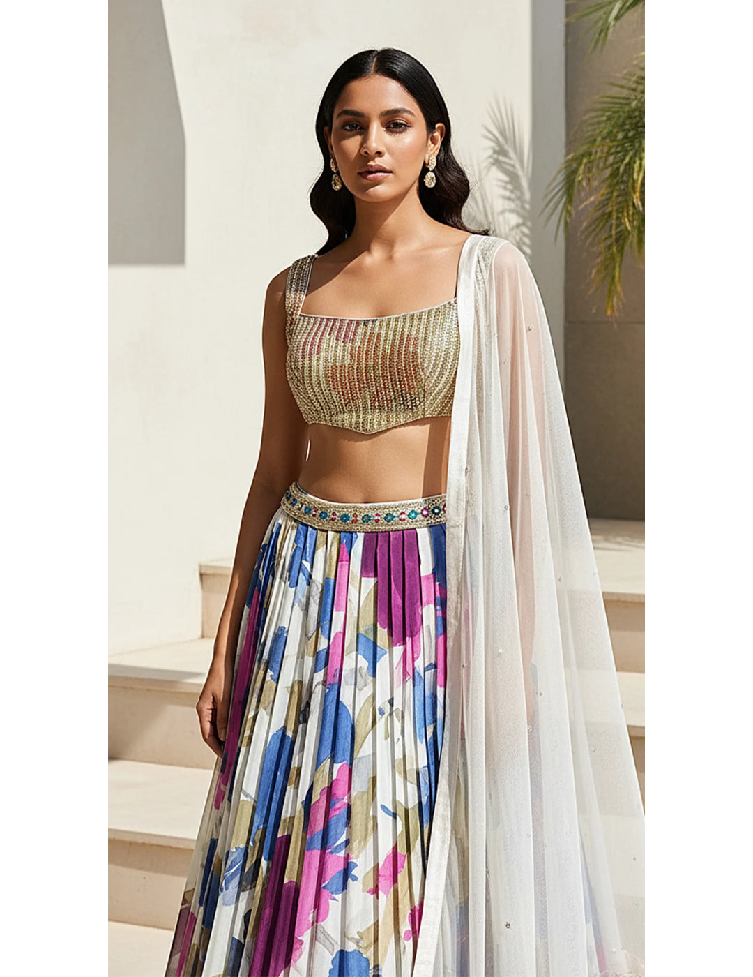 Ivory Lumina Garden embroidered designer lehenga set for wedding wear in Singapore