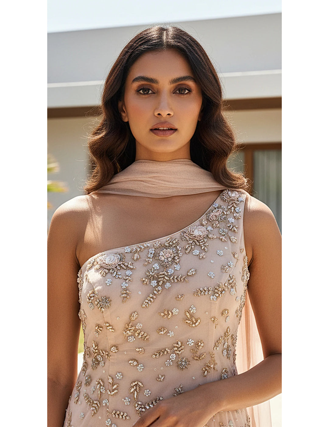 Ivory One-Shoulder Sharara Set