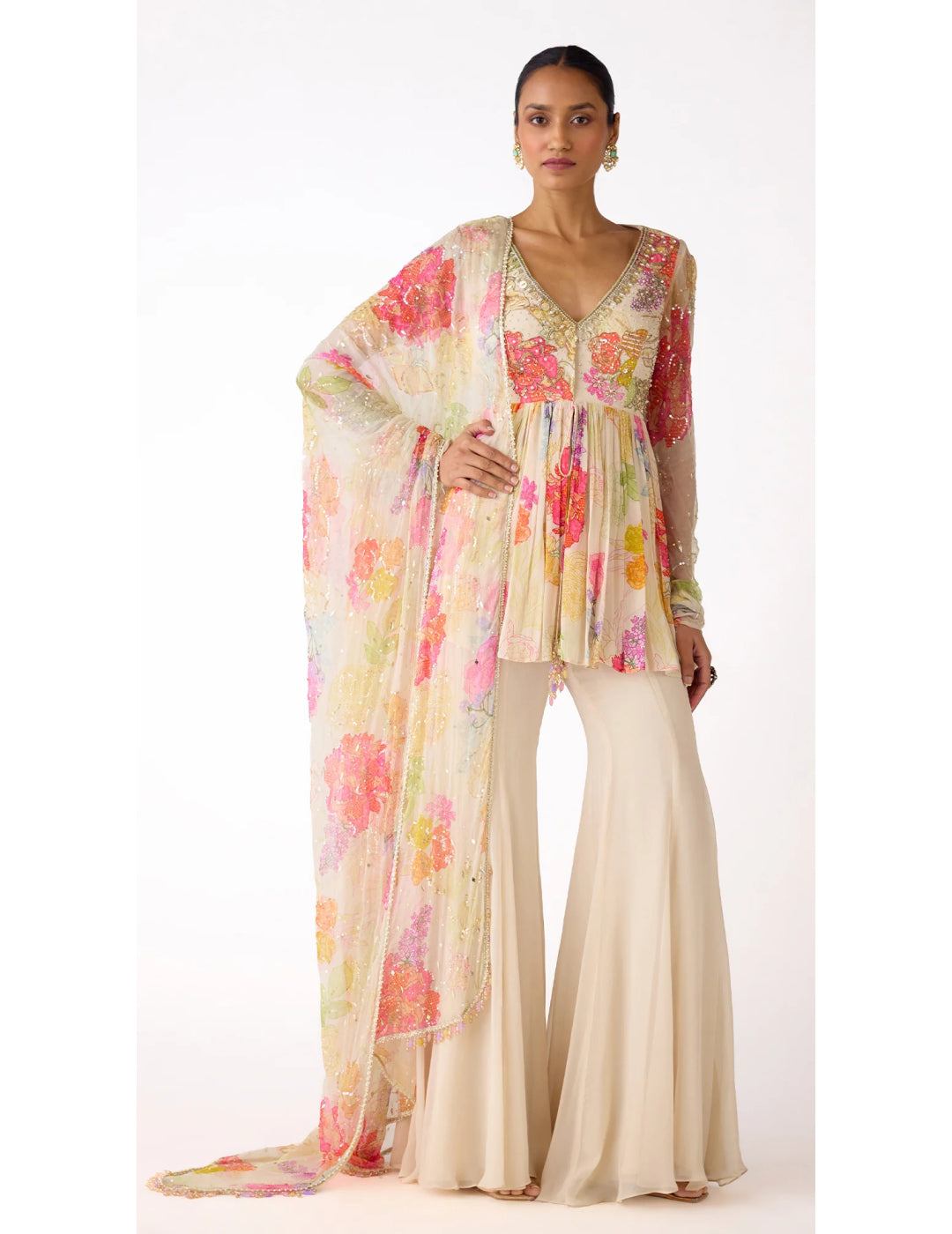 Ivory Floral Sharara Set