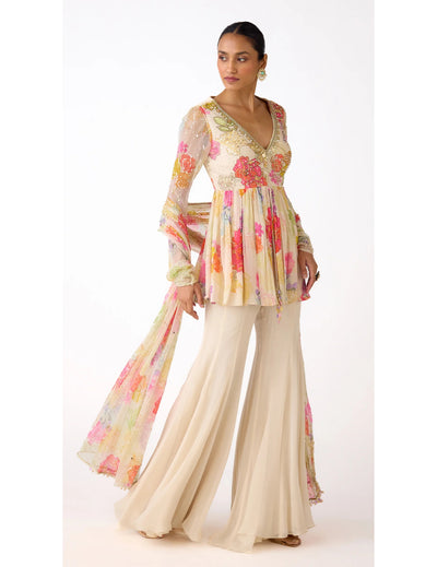 Ivory Floral Sharara Set