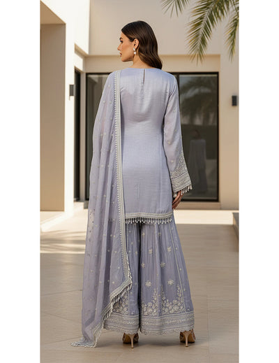 Lilac Tissue Embroidered Sharara Set
