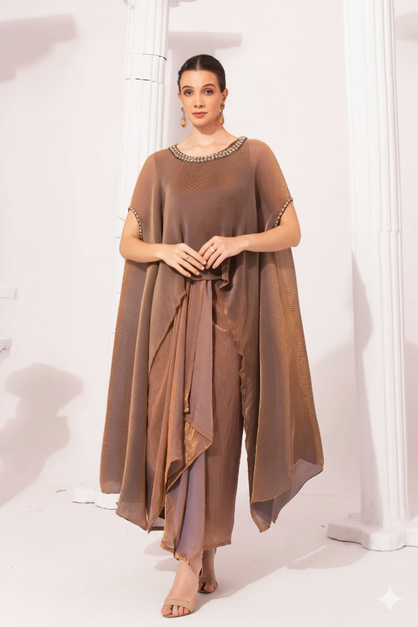 Metalic Chestnut Kaftan & Dhoti