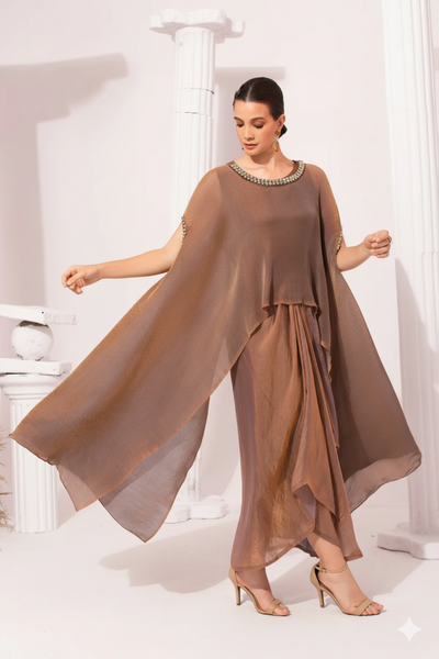 Metalic Chestnut Kaftan & Dhoti