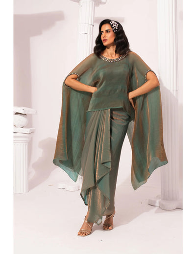 Metallic Moss Green Kaftan & Dhoti