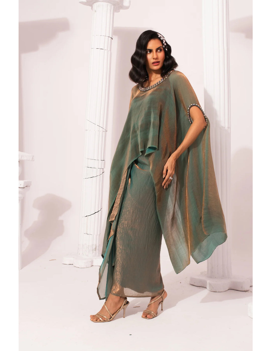 Metallic Moss Green Kaftan & Dhoti