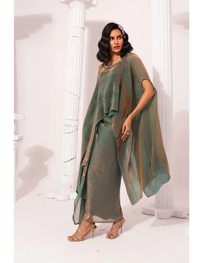 Metallic Moss Green Kaftan & Dhoti