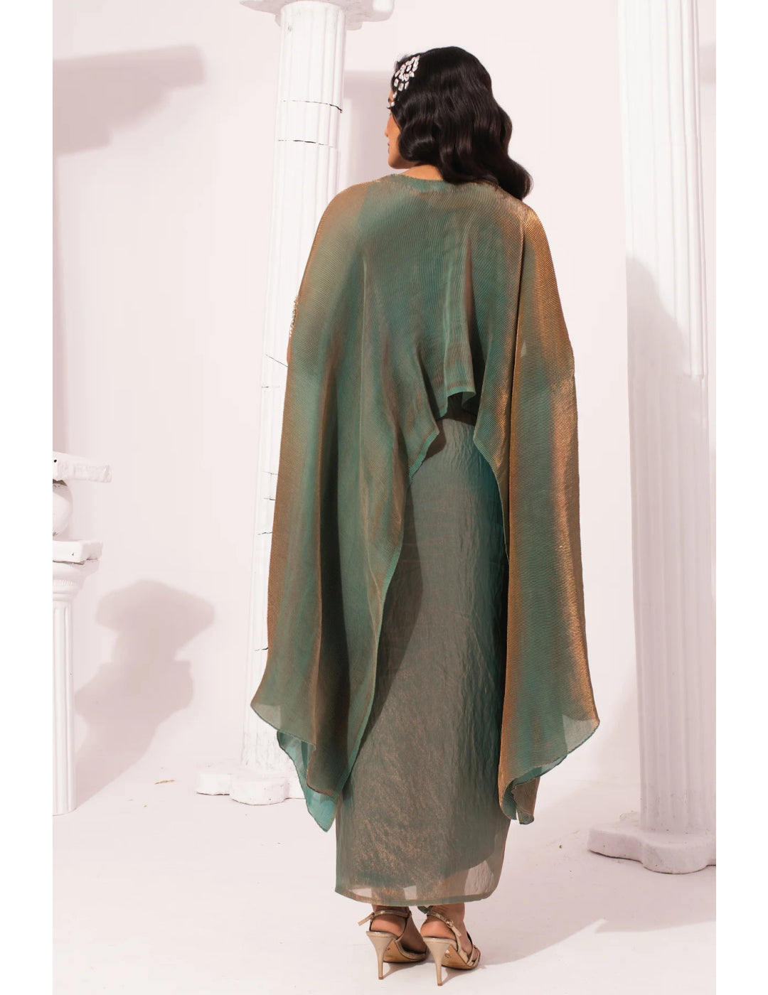 Metallic Moss Green Kaftan & Dhoti