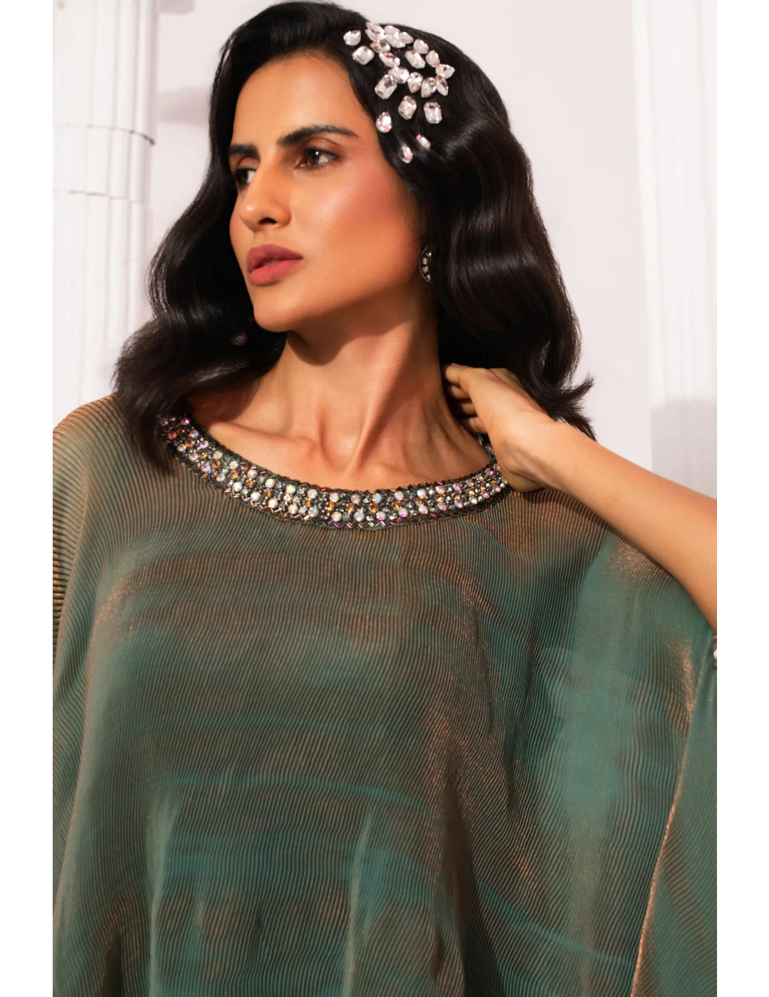 Metallic Moss Green Kaftan & Dhoti