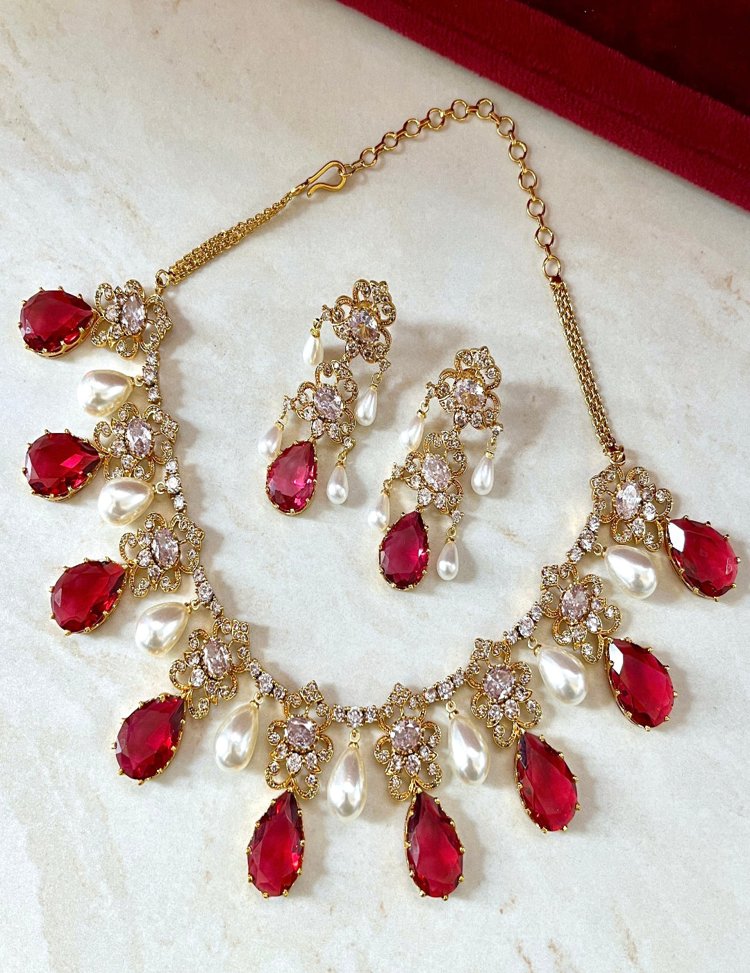 Gold-Plated Red Kundan Jewellery Set