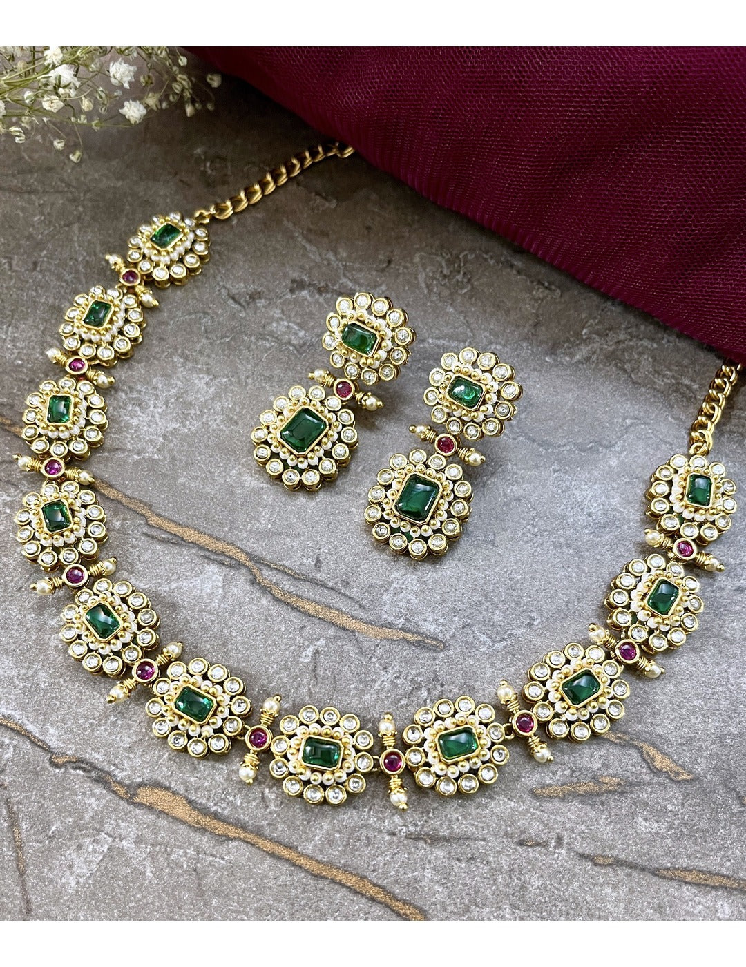 Gold Plated & Stone Studded Jewellery Set