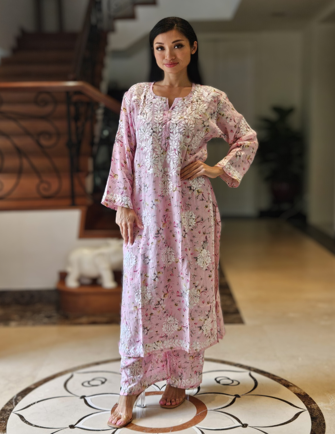 Pastel Pink Chikankari Kurti Set