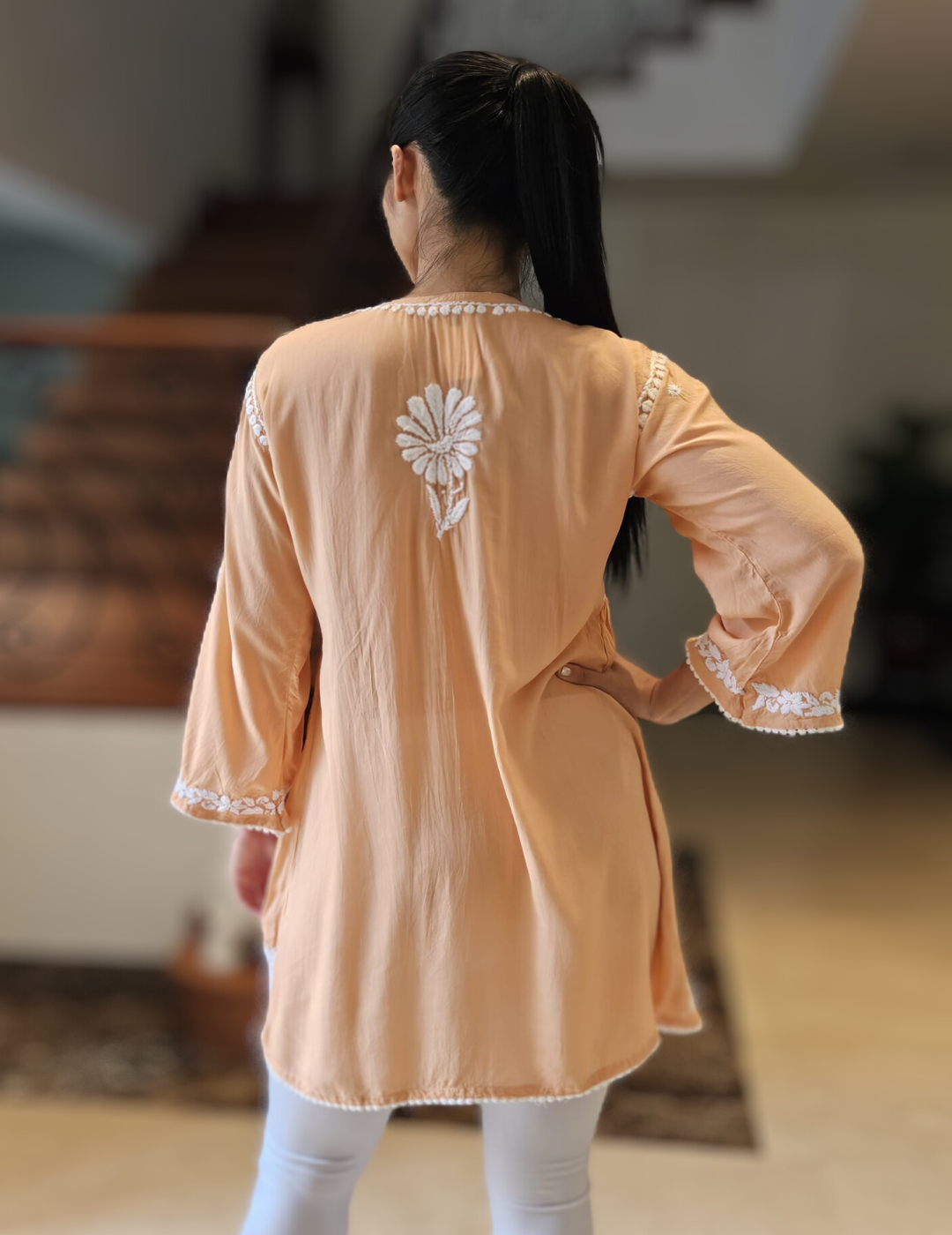 Peach Chikankari Short Kurti