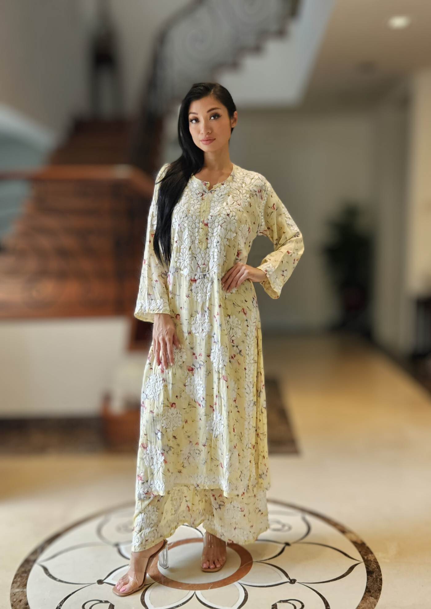 Pastel Yellow Chikankari Kurti Set