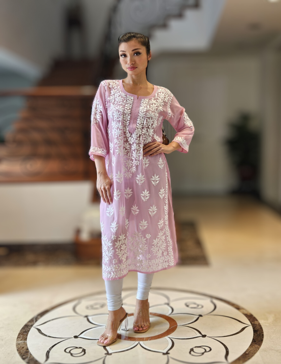 Pink Chikankari Straight Kurta