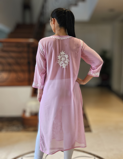 Pink Chikankari Straight Kurta